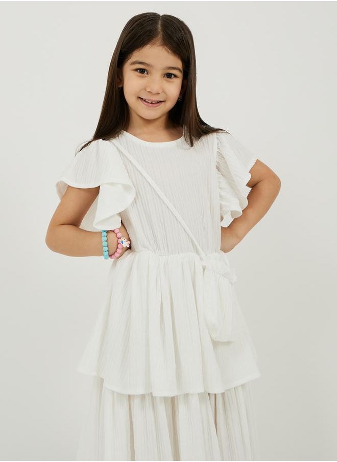 Styli Pleated Frill Sleeve Tiered Dress with Bag  - Image 2
