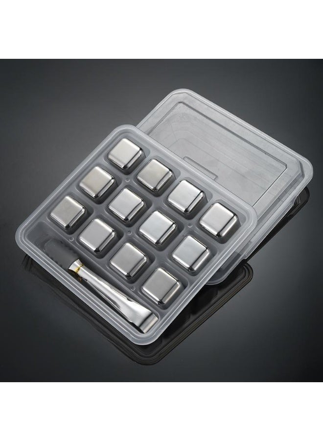 BABONA 12-Pack Reusable 304 Stainless Steel Ice Cubes with Clip & Tray for Tea, Drinks, Juices & Sodas - Image 1