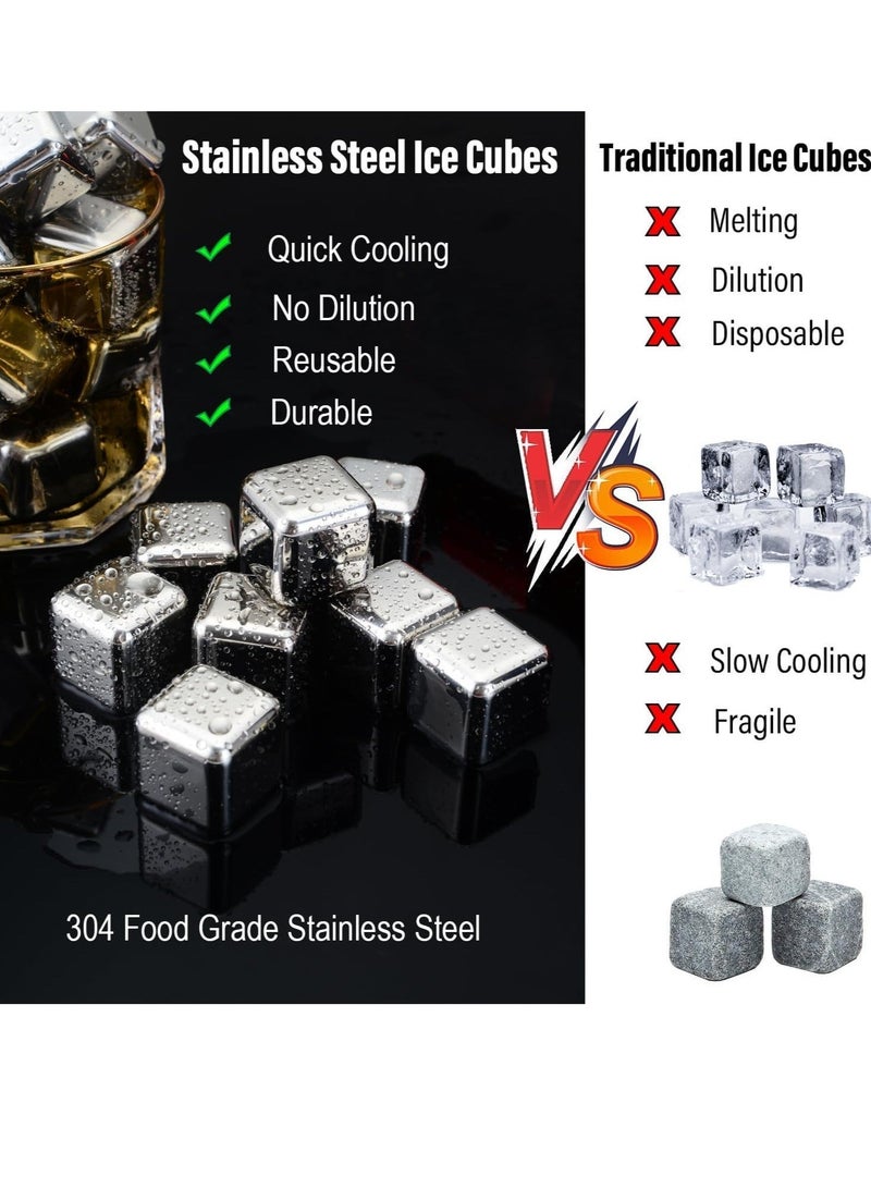 BABONA 12-Pack Reusable 304 Stainless Steel Ice Cubes with Clip & Tray for Tea, Drinks, Juices & Sodas - Image 5