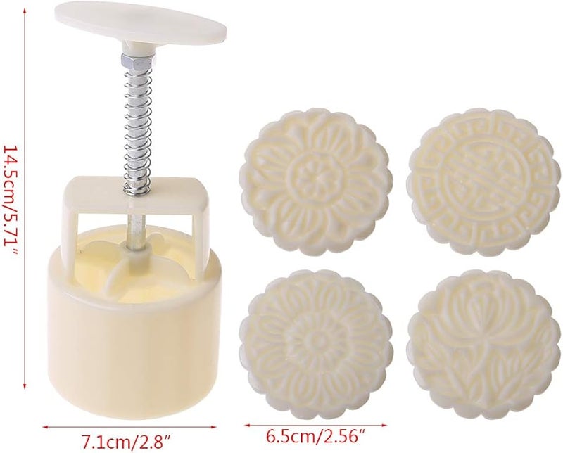 100g Round Hand Press Cake Mold Set With 4 Cartoon Flower Stamps For Pastry Bakery Mid Autumn Festival - Image 3