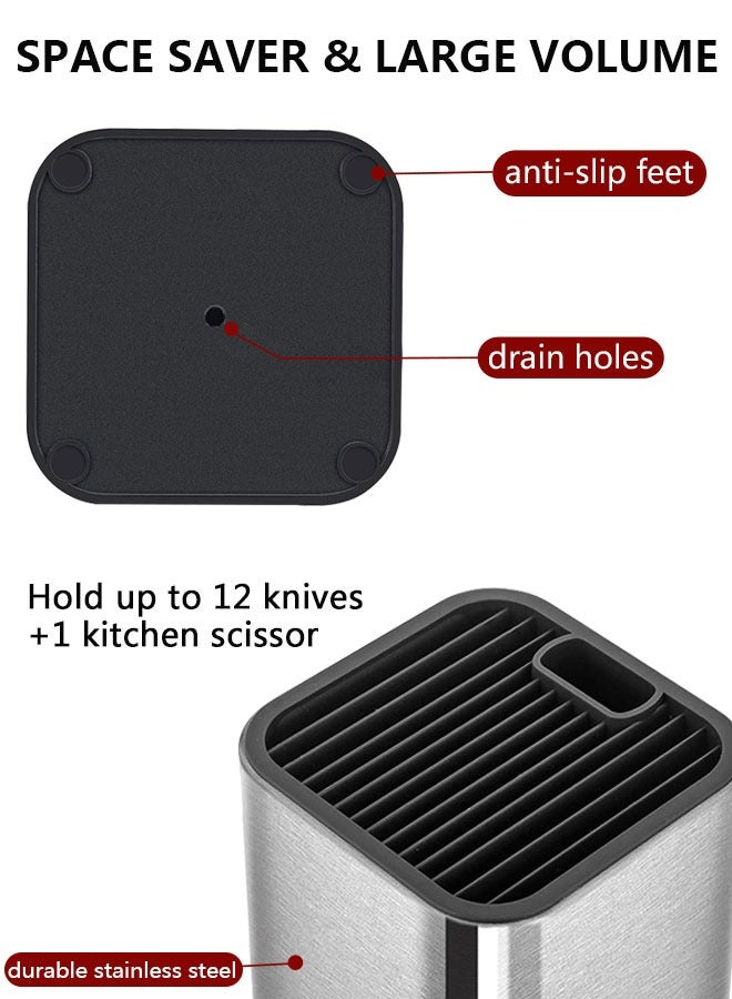 وهاواي Universal Knife Block Holder Stainless Steel Modern Rectangular Design with Scissors-Slot, Knife Holder Counter-top Storage, Holds 12 8”-Blade Knives, 23x11cm (knives not included) - Image 4