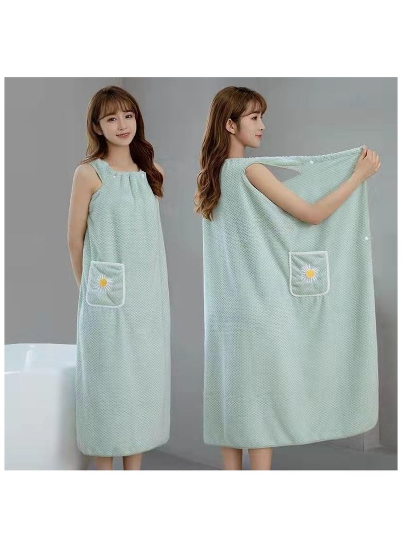 Microfiber Wearable Towel Bath, Ladies Sling Towel Wrap, Bath and Gym Towel, Quick Dry Fleece Bathrobe, Women Shower Wrap Towel with Pocket, Towel Wrap for Women (green, L) - Image 1