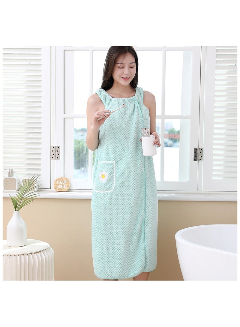 Microfiber Wearable Towel Bath, Ladies Sling Towel Wrap, Bath and Gym Towel, Quick Dry Fleece Bathrobe, Women Shower Wrap Towel with Pocket, Towel Wrap for Women (green, L) - Image 3