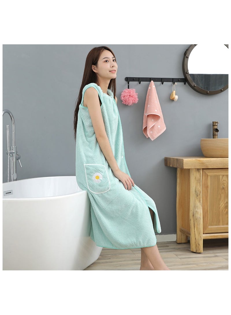 Microfiber Wearable Towel Bath, Ladies Sling Towel Wrap, Bath and Gym Towel, Quick Dry Fleece Bathrobe, Women Shower Wrap Towel with Pocket, Towel Wrap for Women (green, L) - Image 4