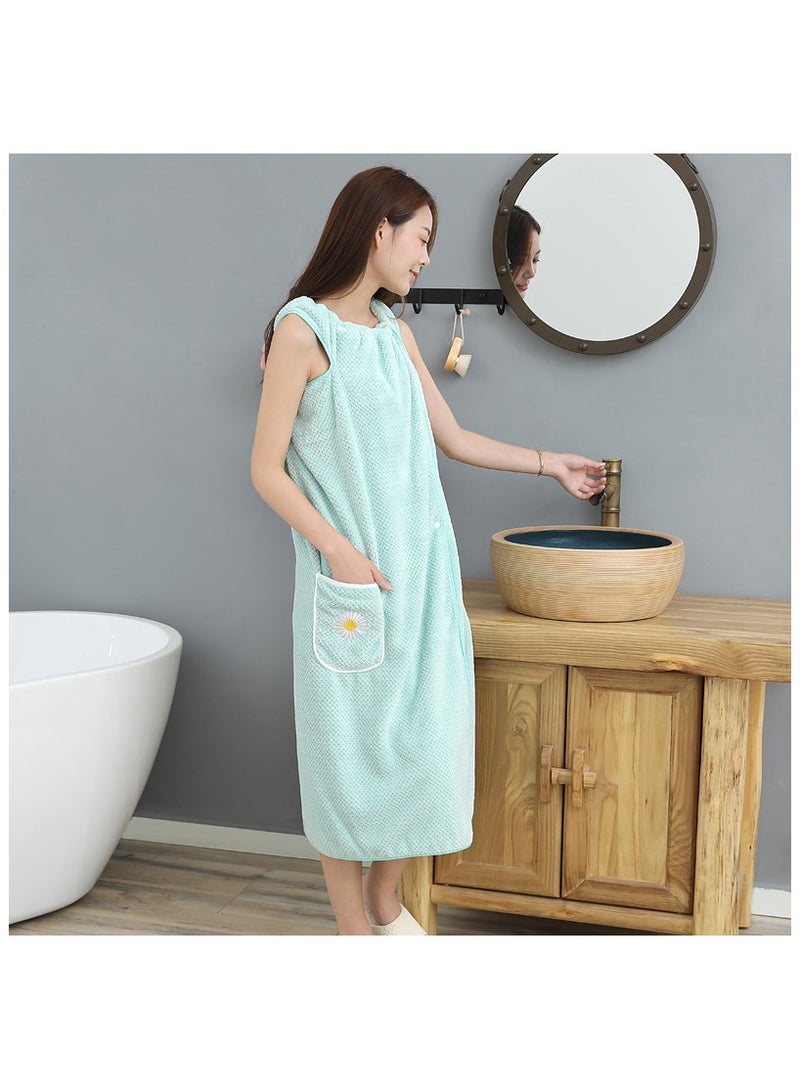 Microfiber Wearable Towel Bath, Ladies Sling Towel Wrap, Bath and Gym Towel, Quick Dry Fleece Bathrobe, Women Shower Wrap Towel with Pocket, Towel Wrap for Women (green, L) - Image 5