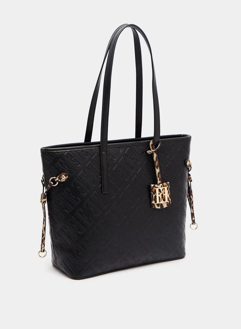 ELLE ELLE Embossed Shopper Bag with Double Handle and Zip Closure