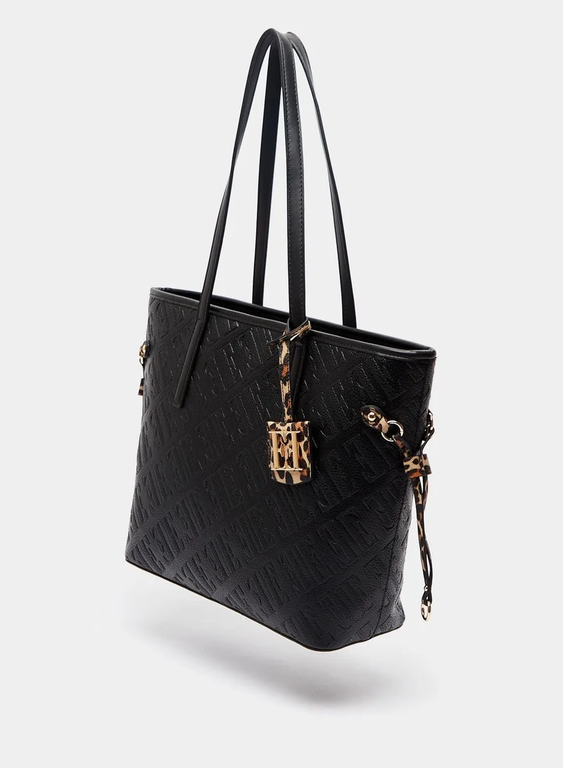 ELLE ELLE Embossed Shopper Bag with Double Handle and Zip Closure