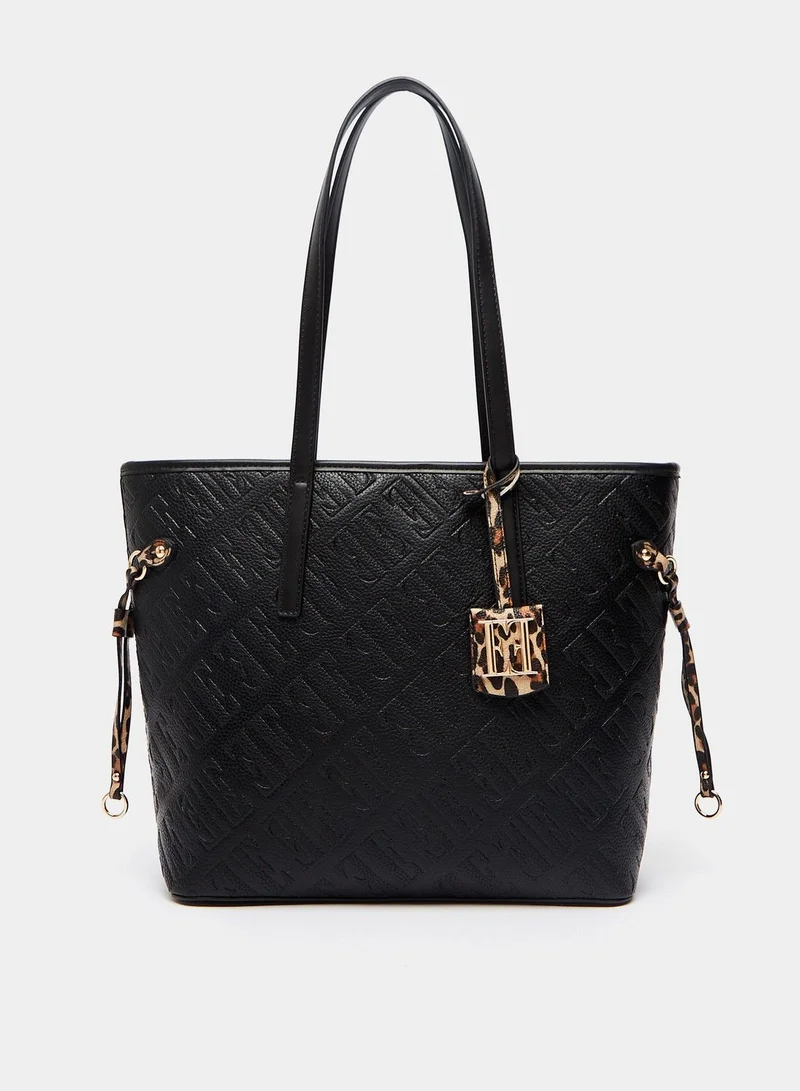 ELLE ELLE Embossed Shopper Bag with Double Handle and Zip Closure