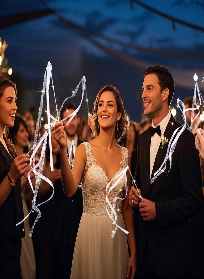 PLUVAVA 60 Pieces Light up Wands for Wedding Multi Mode Wedding Wands White Ribbon Wands Glow Fairy Wands with Bells for Wedding Send Off Reception Concert New Year Graduation Birthday （60 PCS） - Image 5