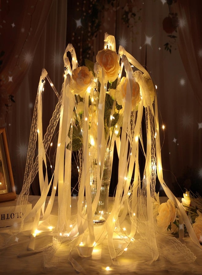 PLUVAVA 60 Pieces Light up Wands for Wedding Multi Mode Wedding Wands White Ribbon Wands Glow Fairy Wands with Bells for Wedding Send Off Reception Concert New Year Graduation Birthday （60 PCS） - Image 4