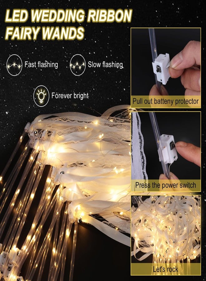 PLUVAVA 60 Pieces Light up Wands for Wedding Multi Mode Wedding Wands White Ribbon Wands Glow Fairy Wands with Bells for Wedding Send Off Reception Concert New Year Graduation Birthday （60 PCS） - Image 3