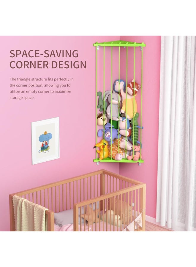 Befayoo Stuffed Animal Storage Shelf Organizer(Patented) - Corner Stuffed Animal Holder Length Adjustable - Wall Plush Storage for Nursery Playroom Bedroom Kids Room (Green, Standard) - Image 3
