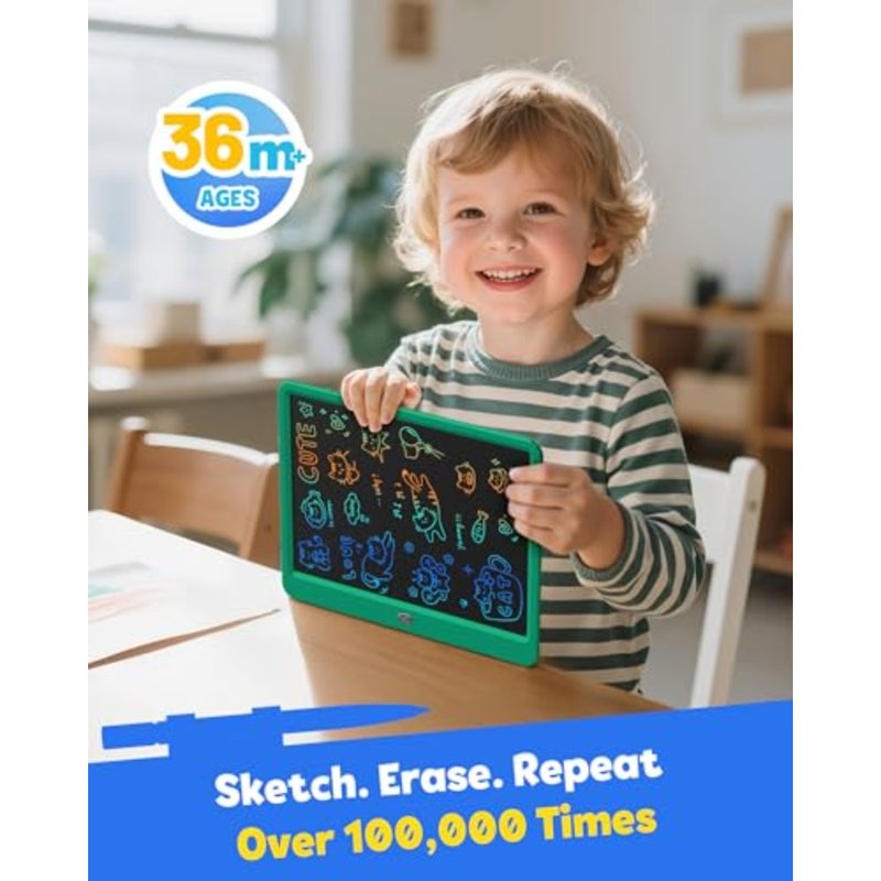 LCD Writing Tablet for:12 Inch Erasable Doodle Board, Green, Reusable Drawing Pad for Outdoor Travel, Board Games, and Gifts - Image 4
