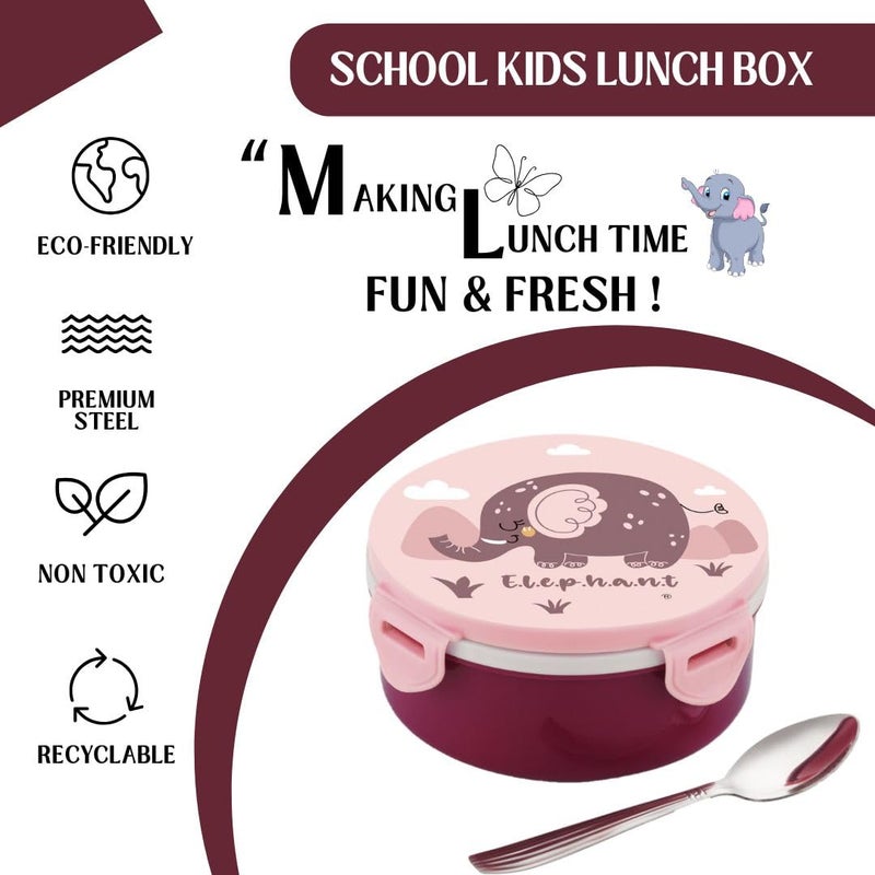 Liza Liza-Tasty Bites Lunch Box Stainless Steel Leak-Proof Snacks, for School Kids,Office Outer Plastic,Inner Steel Lunch Box with Steel Spoon for All,Light Weight,Easy Clean 380ml (Pack of 1) Purple - Image 5