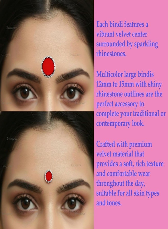 DeLegarde Multi Color Large Bindi with Shiny Rhinestones Outline, Velvet Finish, Self Adhesive Bindis for Women, Big Size, - Image 4
