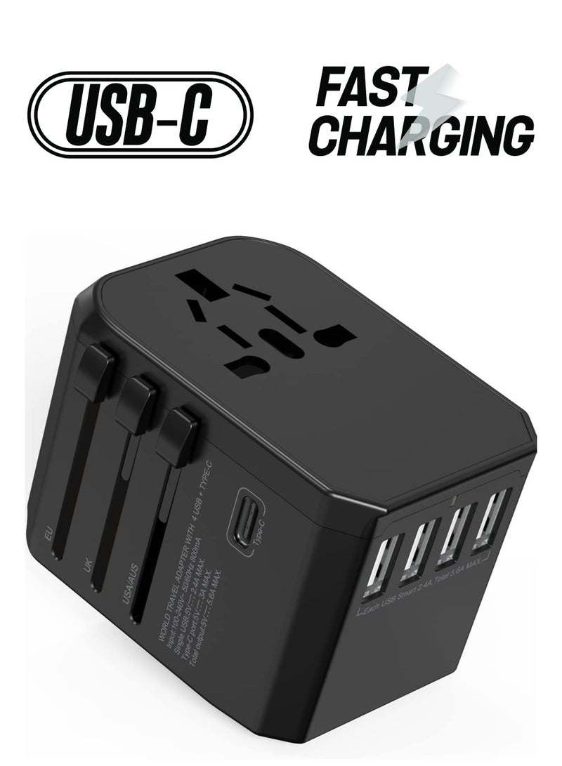ELTRAZONE Universal Travel Adapter with 4 Ultra-Fast USB Port and 1 Ultra-Fast USB Type C Port and Power Socket Worldwide Plugs  - Image 1