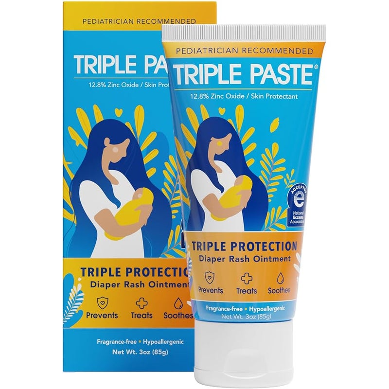 Triple Paste Diaper Rash Cream for Baby - 3 oz Tube - Zinc Oxide Ointment Treats, Soothes and Prevents Diaper Rash - Pediatrician-Recommended Hypoallergenic Formula with Soothing Botanicals - Image 1