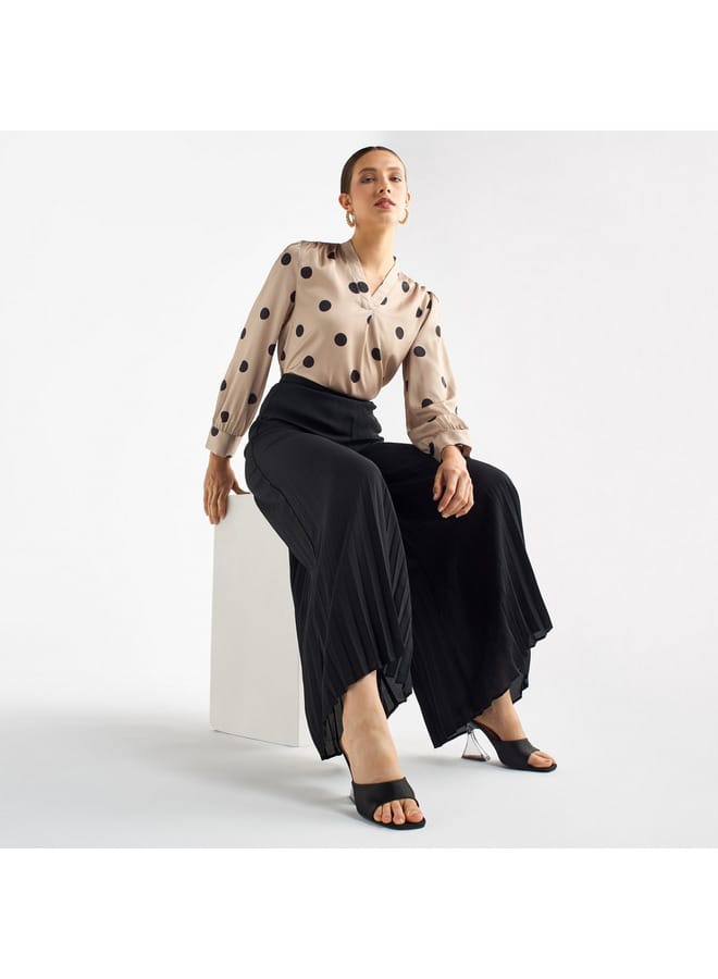 Splash FAV All-Over Polka Dot Print V-neck Top with Long Sleeves  - Image 2