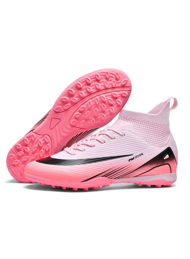 2501 Broken Nails Pink Competition Children's Football Shoes Men's Sneaker Luo Broken World Cup Nail Spike 15 Spike High-top Students New Style