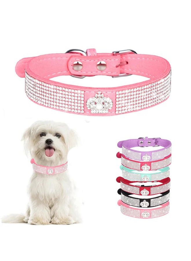 WeimoMonkey Bling Dog Collars for Small Dogs, XS Dog Collar Girl, Rhinestone Puppy Collar Diamond Bling Pretty Jewel Glitter Sparkly Cat Pet for XXS Xs Small Medium Female Dogs Kitten,Crown Pink Extra Small - Image 1