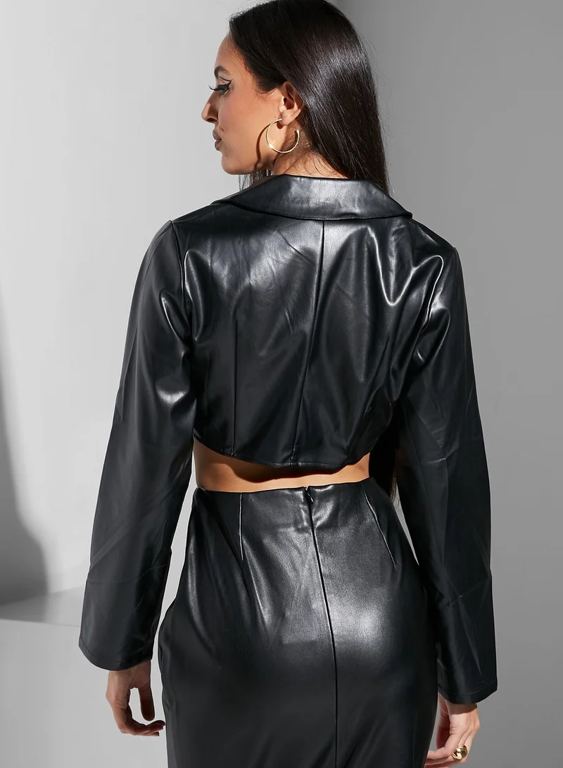 Namshi x Renee 11:11 Cropped Leather Blazer