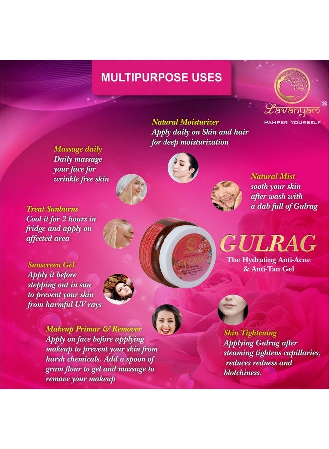 Lavanyamâs GULRAG - The Hydrating Anti-Acne & Anti-Tan Gel with 100% Pure Natural Aloevera & Fresh Rose Petals- Ideal for Skin, Face, Acne Scars, Hair Care, Moisturizer & Dark Circles (200 Grams) - Image 5