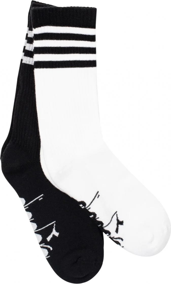 DIADORA 2 Pack Striped Crew Socks M Black and White Men's 2-Piece Socks - D202531-955