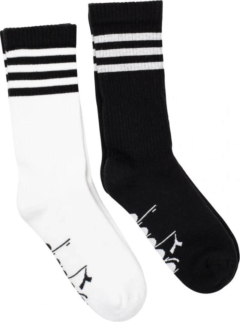 DIADORA 2 Pack Striped Crew Socks M Black and White Men's 2-Piece Socks - D202531-955