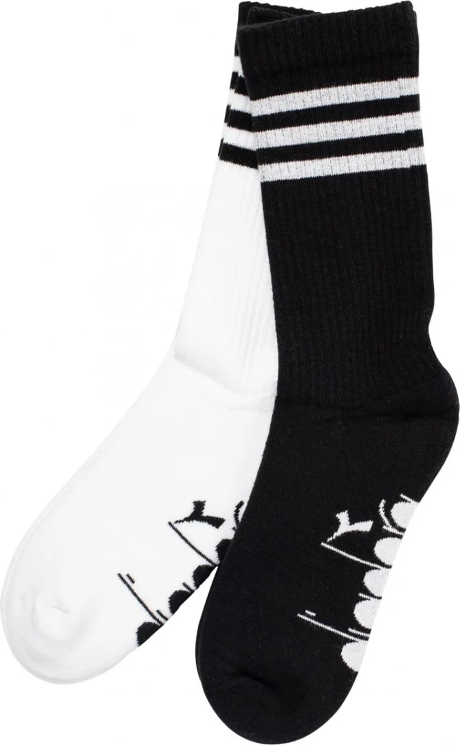 DIADORA 2 Pack Striped Crew Socks M Black and White Men's 2-Piece Socks - D202531-955