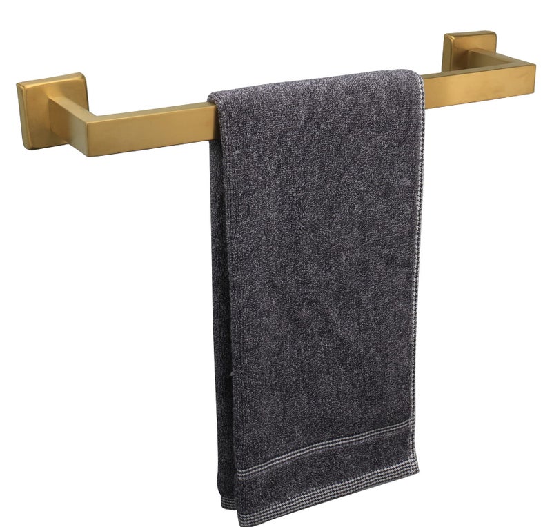 TocTen Bath Towel Rack  Square Base Thicken SUS304 Stainless Steel Towel Bar for Bathroom Bathroom Accessories Towel Rod Heavy Duty Wall Mounted Towel Holder Brushed Gold 16