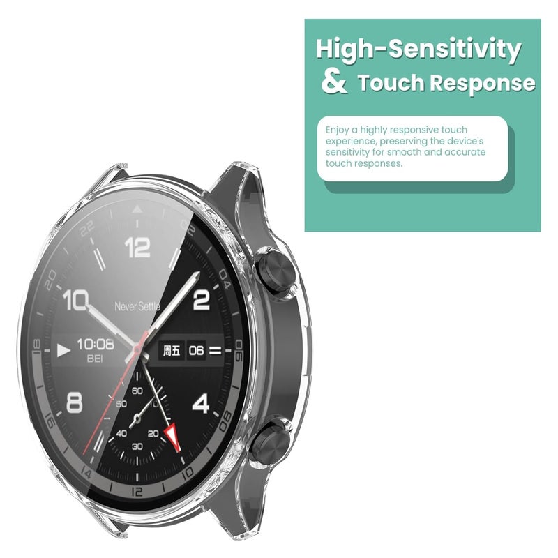 Wisely Electroplate Shine Full Protective Slim Bumper Tempered Glass Case Cover Compatible with OnePlus Watch 2R, Crystal Clear - Image 5