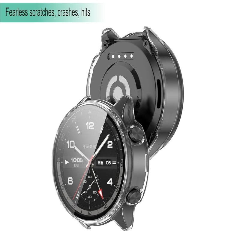 Wisely Electroplate Shine Full Protective Slim Bumper Tempered Glass Case Cover Compatible with OnePlus Watch 2R, Crystal Clear - Image 3