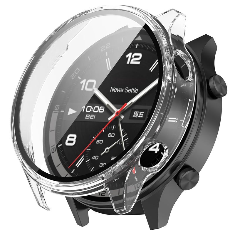 Wisely Electroplate Shine Full Protective Slim Bumper Tempered Glass Case Cover Compatible with OnePlus Watch 2R, Crystal Clear - Image 2