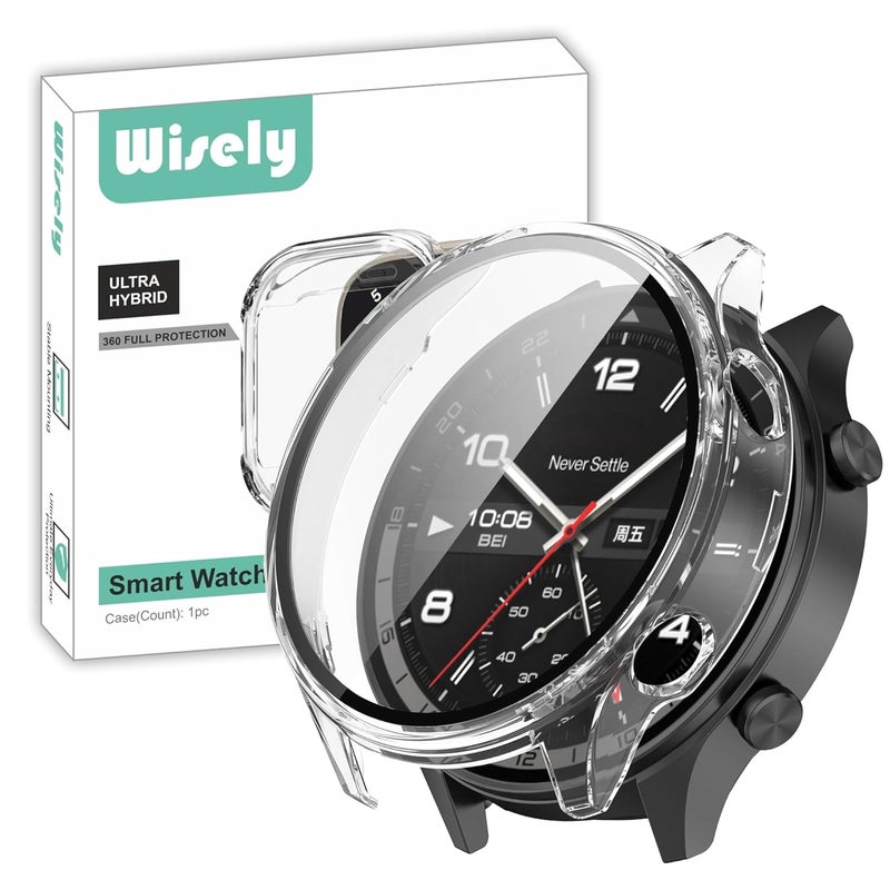 Wisely Electroplate Shine Full Protective Slim Bumper Tempered Glass Case Cover Compatible with OnePlus Watch 2R, Crystal Clear - Image 1