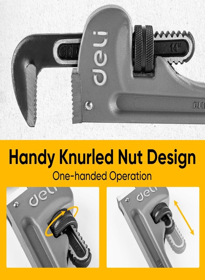 deli 3-Piece Heavy Duty Aluminum Pipe Wrench Set, 10" 14" 18" Adjustable Pipe Wrench Set with Tool Bag, Professional Plumbing wrench Set, for Pipe, Home, Vehicle repair - Image 4