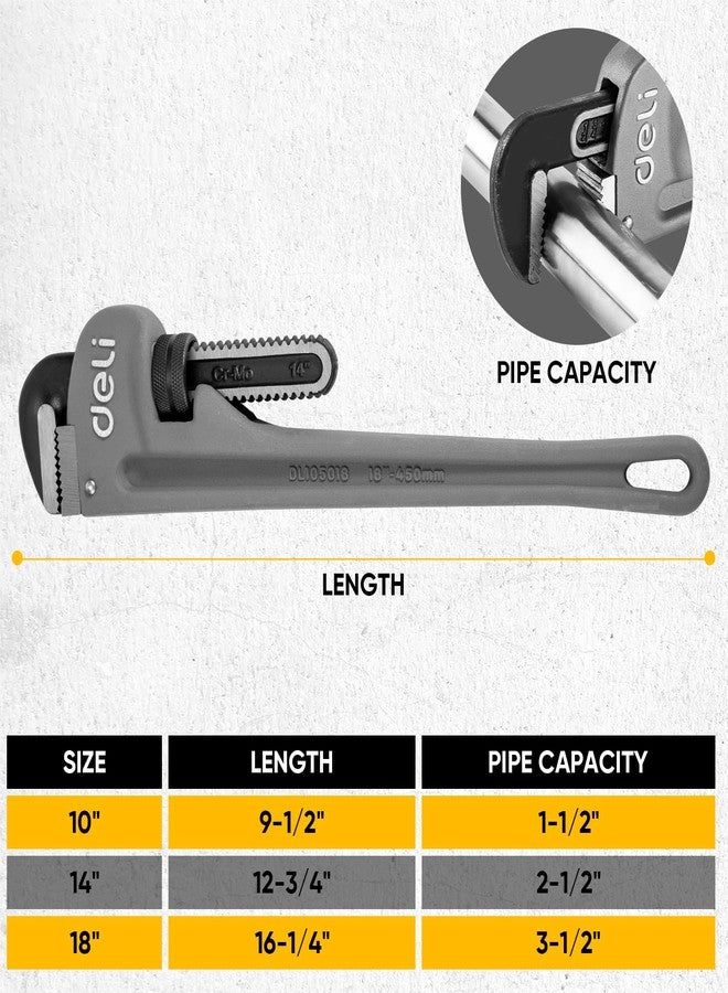 deli 3-Piece Heavy Duty Aluminum Pipe Wrench Set, 10" 14" 18" Adjustable Pipe Wrench Set with Tool Bag, Professional Plumbing wrench Set, for Pipe, Home, Vehicle repair - Image 2