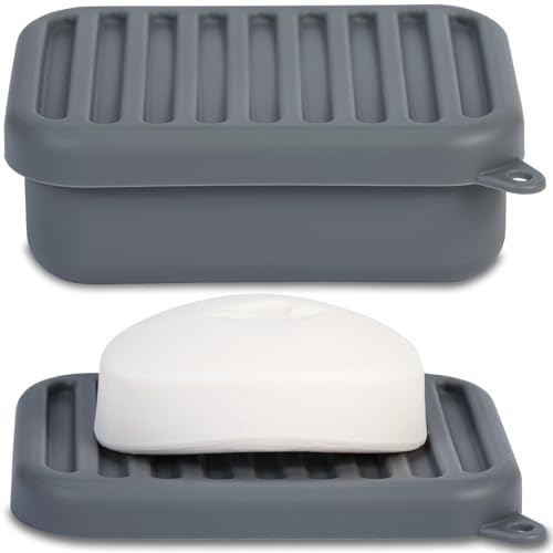 HighHerz Superior Leak-Proof Silicone Travel Soap Case, Portable Soap Container with Draining Layer, Durable Soap Box, Shatter-Proof Soap Holder for Bathroom, Gym, Travel Size Toiletry (Dark Grey) - Image 1