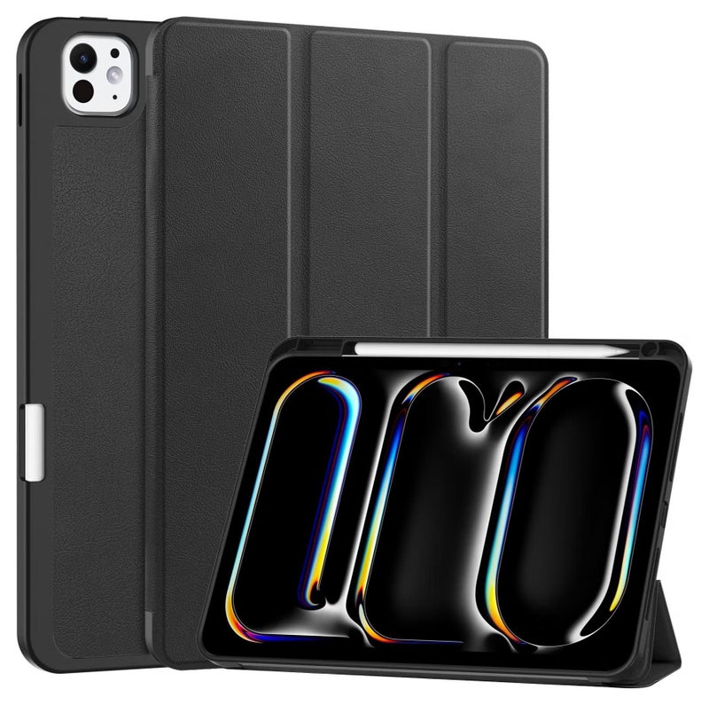 كفر ايباد برو 11 بوصة 2024 M4 مع حامل قلم ذكي ،غطاء ذكي رفيع بمسند اغلاق/تشغيل الشاشة تلقائي ، أسود - Image 1