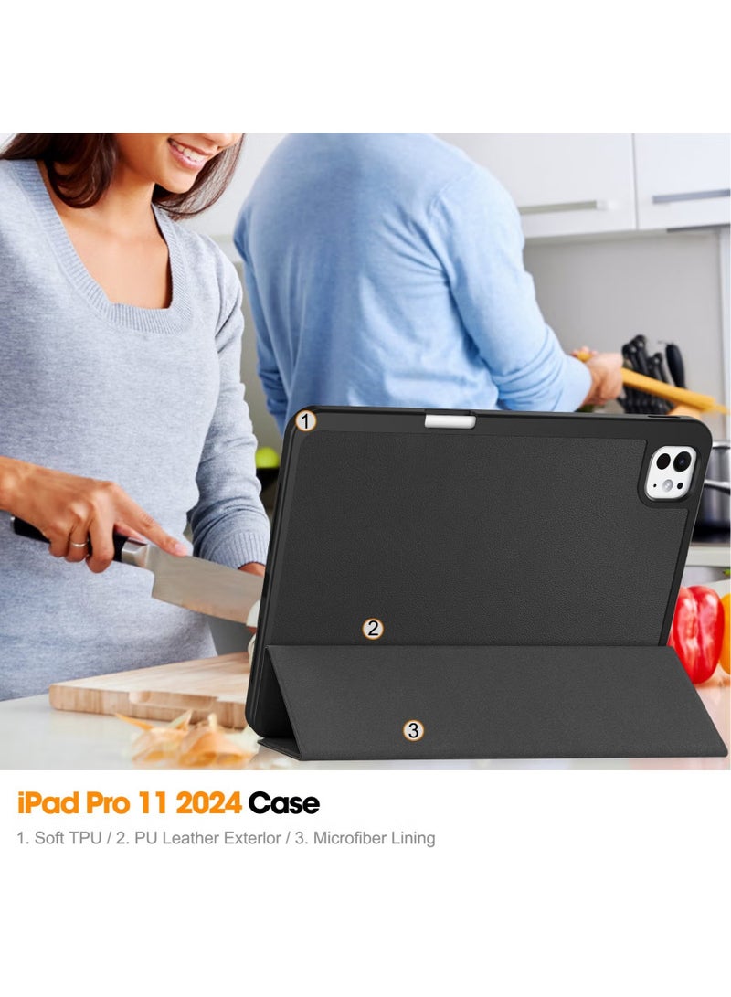 كفر ايباد برو 11 بوصة 2024 M4 مع حامل قلم ذكي ،غطاء ذكي رفيع بمسند اغلاق/تشغيل الشاشة تلقائي ، أسود - Image 3