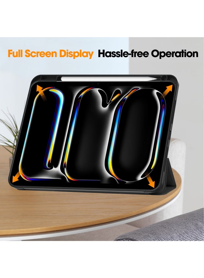 كفر ايباد برو 11 بوصة 2024 M4 مع حامل قلم ذكي ،غطاء ذكي رفيع بمسند اغلاق/تشغيل الشاشة تلقائي ، أسود - Image 4