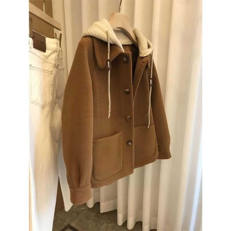 Plus Size Womens Hooded Woolen Jacket New Style Petite Cropped Thickened Feeling Overcoat Autumn/Winter Season Picture color  - Image 2