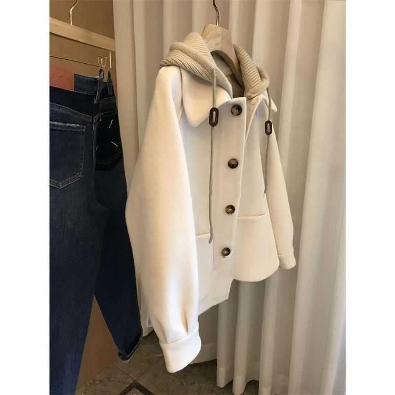Plus Size Womens Hooded Woolen Jacket New Style Petite Cropped Thickened Feeling Overcoat Autumn/Winter Season Picture color  - Image 3