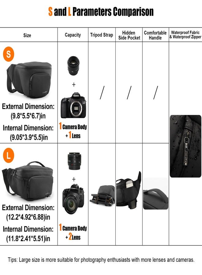 Cwatcun Waterproof Camera Waist Bag Compact Camera Case, Lightweight Portable Fanny Pack, Daily Carry Storage Case Crossbody Bag for Canon, Nikon, Sony, Fuji DSLR/SLR/Mirrorless Camera, Lens, Black - Image 2