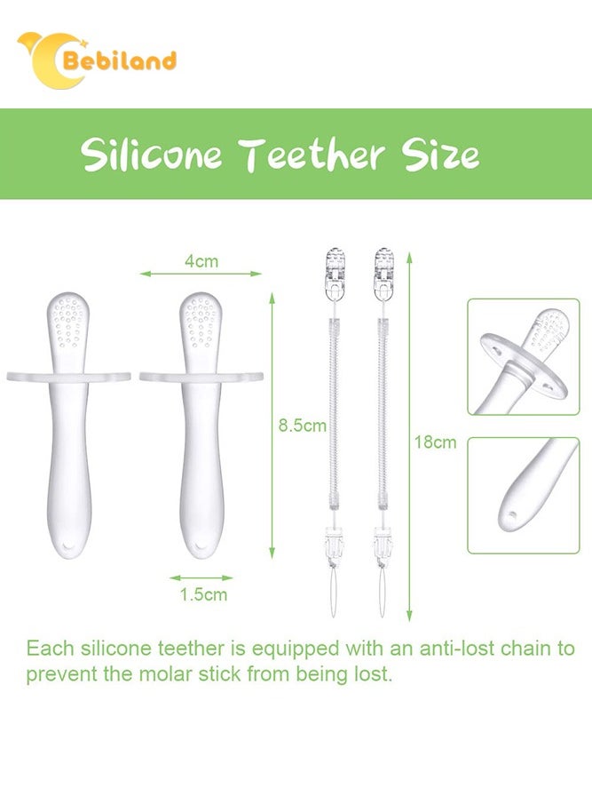 Bebiland - 2 Pack Silicone Baby Teether with 2 Anti-Lost Chain, Baby Teething Toys Suitable for Babies from 3 Months Old - Image 1