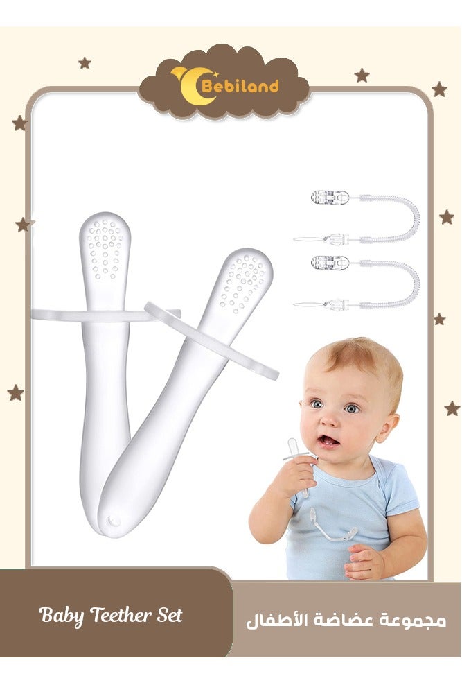 Bebiland 2 Pack Silicone Baby Teether with 2 Anti-Lost Chain, Baby Teething Toys Suitable for Babies from 3 Months Old - Image 1