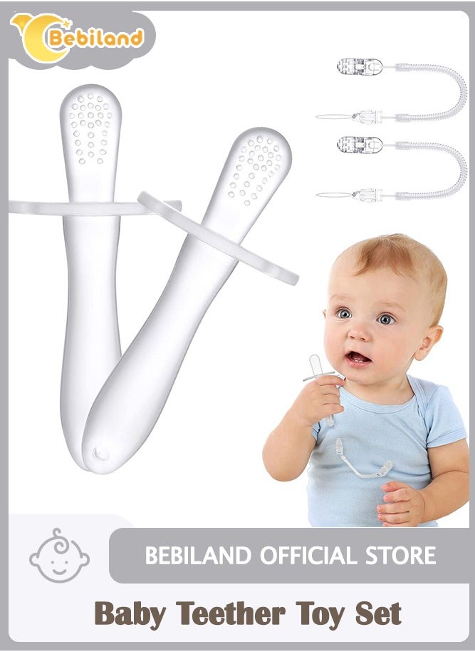 Bebiland - 2 Pack Silicone Baby Teether with 2 Anti-Lost Chain, Baby Teething Toys Suitable for Babies from 3 Months Old - Image 1
