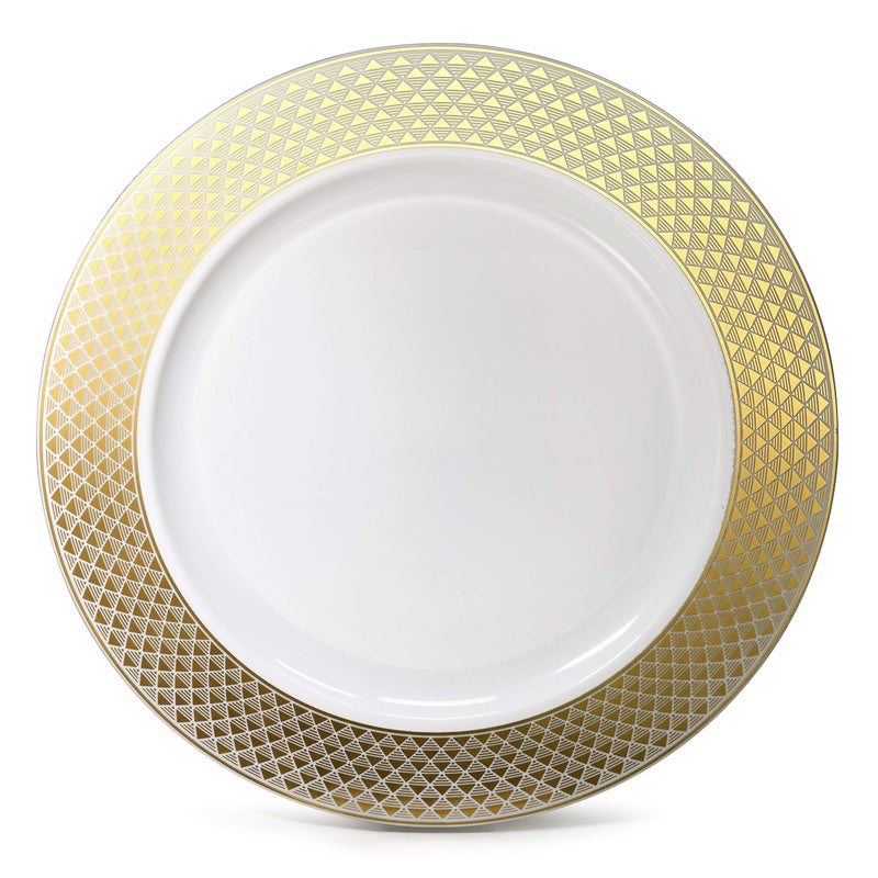 OCCASIONS FINEST PLASTIC TABLEWARE OCCASIONS  120 Pieces Chargers pack Wedding Party 12 Disposable Plastic Charger PlatesChargers Celebration in White  Gold 