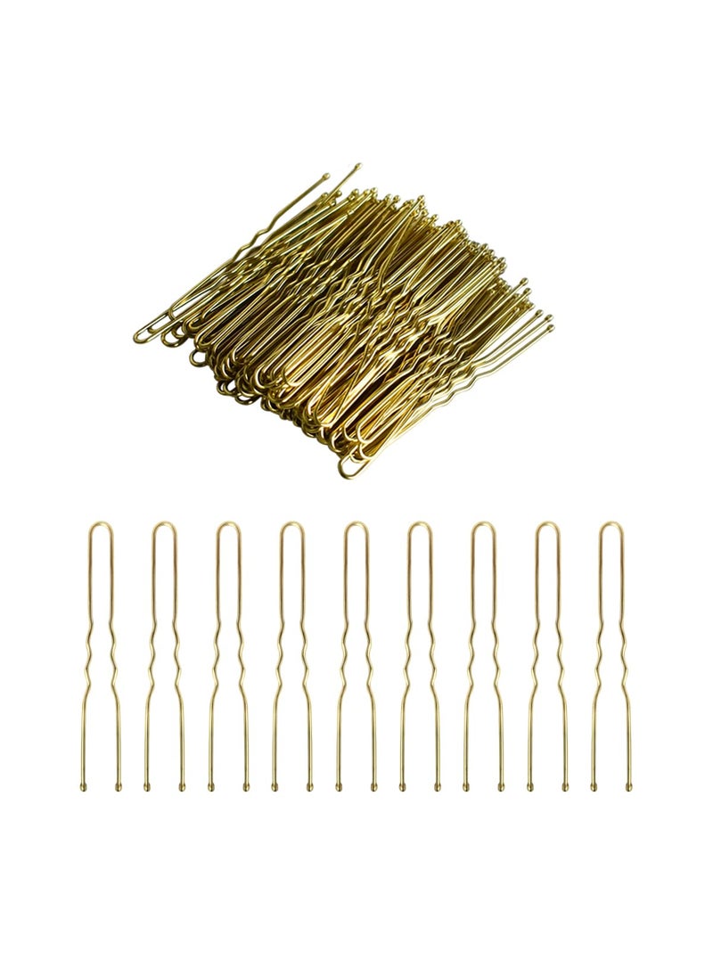 Tenalleys - 100 PCS Invisible Wave Hairgrip U Shaped Hair Pins Kit Large Heavy Duty Crinkled Hair Pins for Women and Ballet Bun with Box 24 in Gold - Image 1