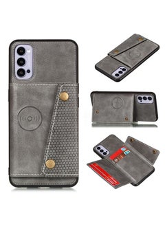 HuHa Case Cover For OPPO Reno4 Pro 5G Double Buckle PU + TPU Shockproof Magnetic Protective Case with Card Slot & Holder Grey 