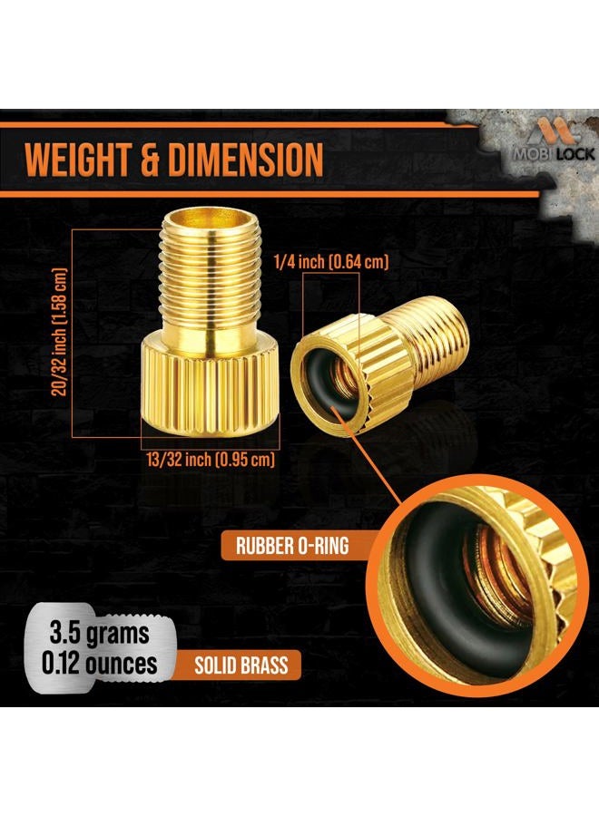 Mobi Lock 5 Pcs (+ 10 Caps) Brass Presta Valve Adapter - Convert Presta to Schrader/Auto for All Types of Bikes, e-Bikes and e-Scooters - Inflate Tire Using Standard Pump or Air Compressor - by Mobi Lock - Image 5